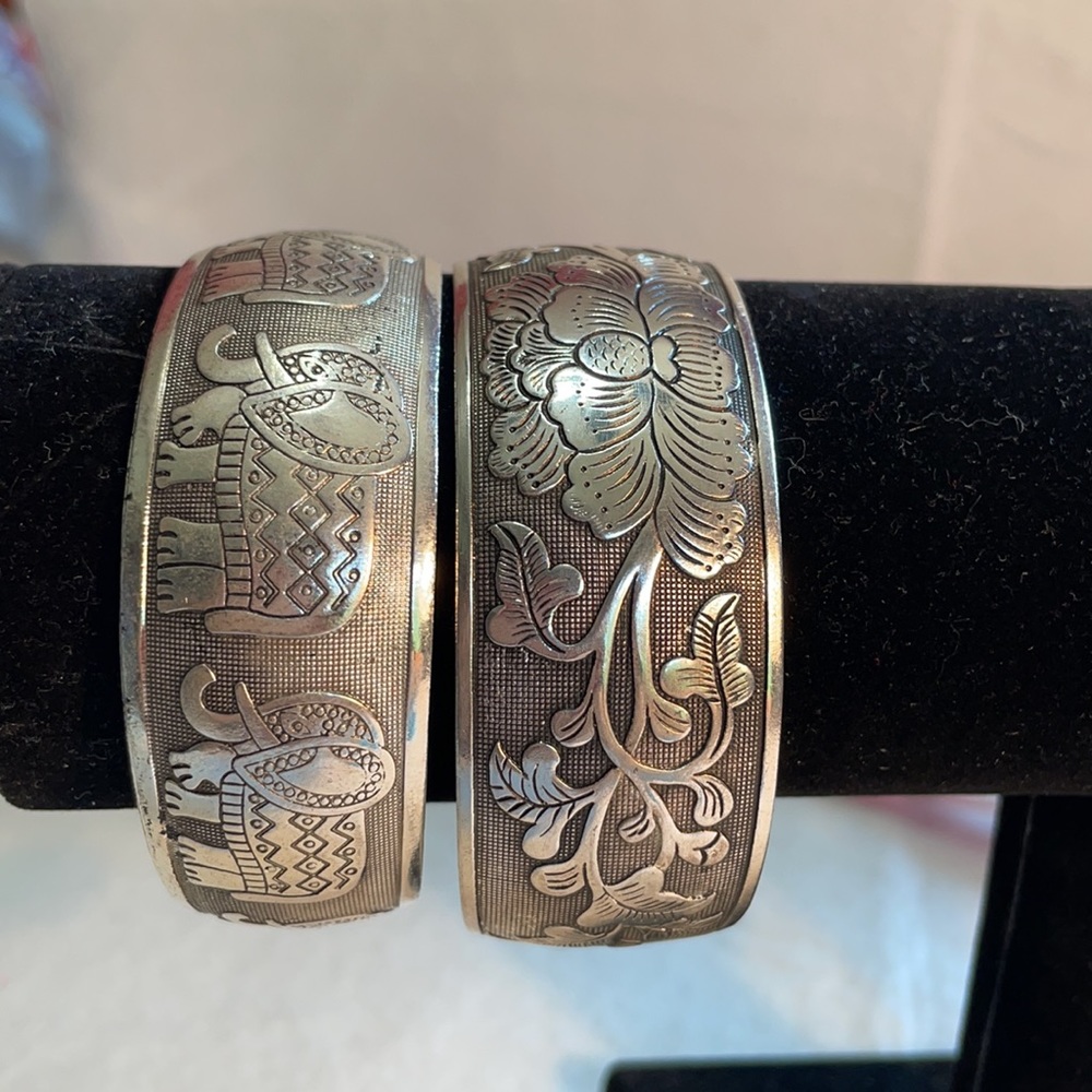 Two Silver Plated Adjustable Cuff Bracelets. Lotu… - image 2